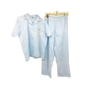 Vintage Carole Cotton Blend Embroidered Top and Pajama Pants Pajama Set Size 38